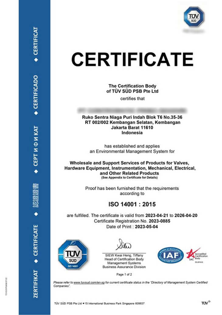 Contoh Sertifikat ISO 14001:2015 - 2