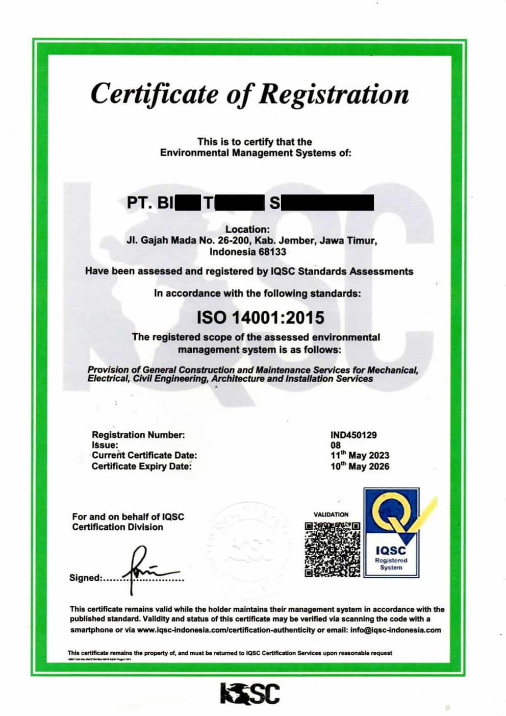 Contoh Sertifikat ISO 14001:2015 - 3