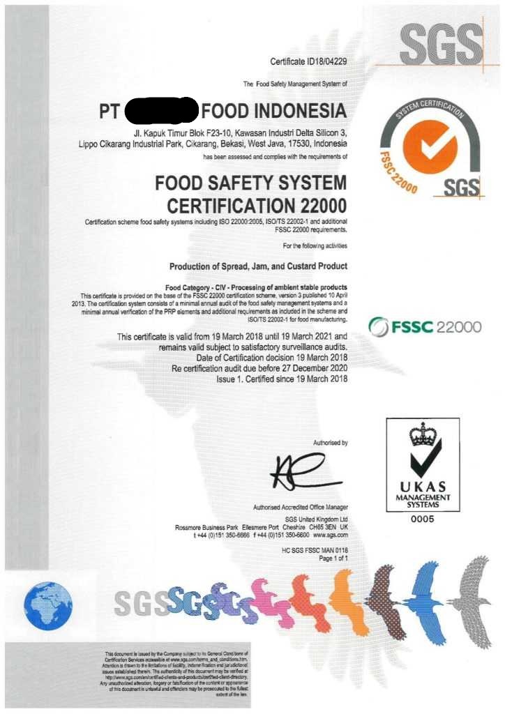Contoh Sertifikat ISO 22001:2015 - 3