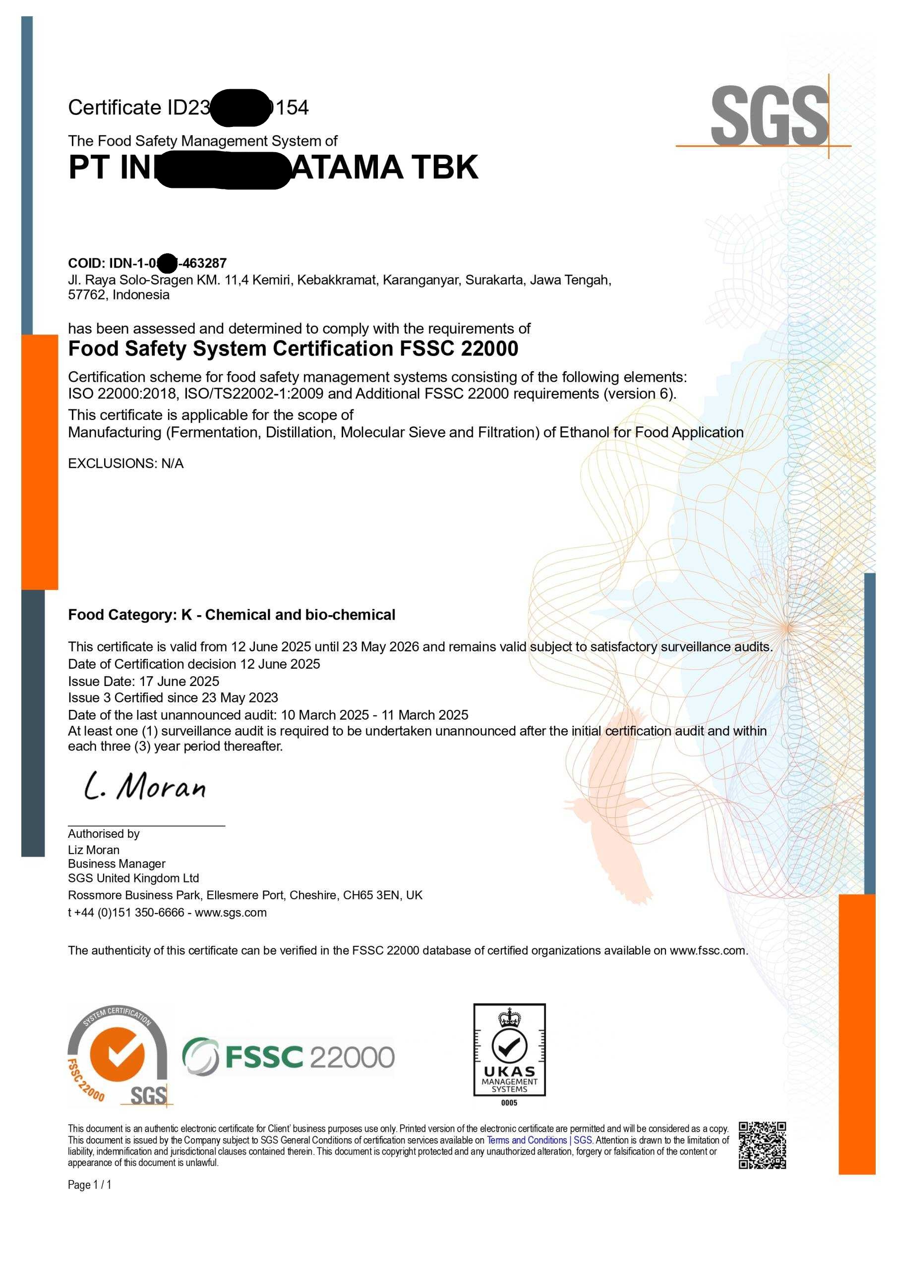 Contoh Sertifikat ISO 22001:2015 - 4