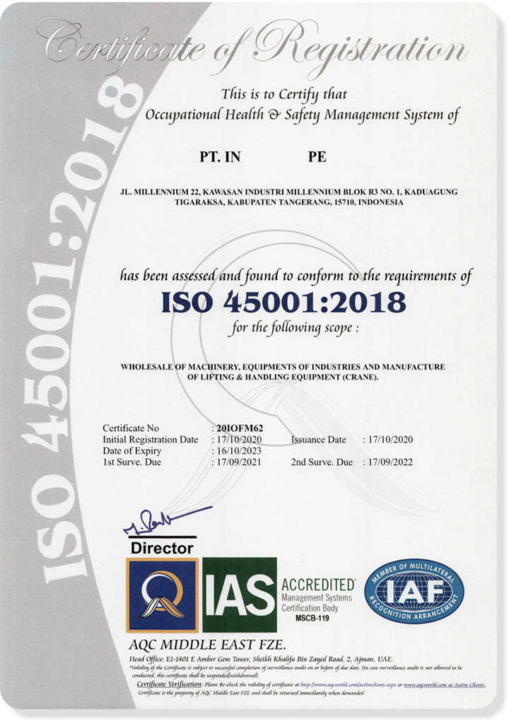 Contoh Sertifikat ISO 45001:2018 - 1