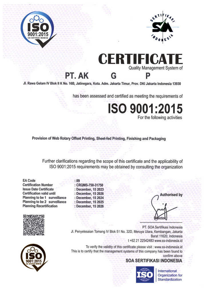 Contoh Sertifikat ISO 9001:2015 - 1