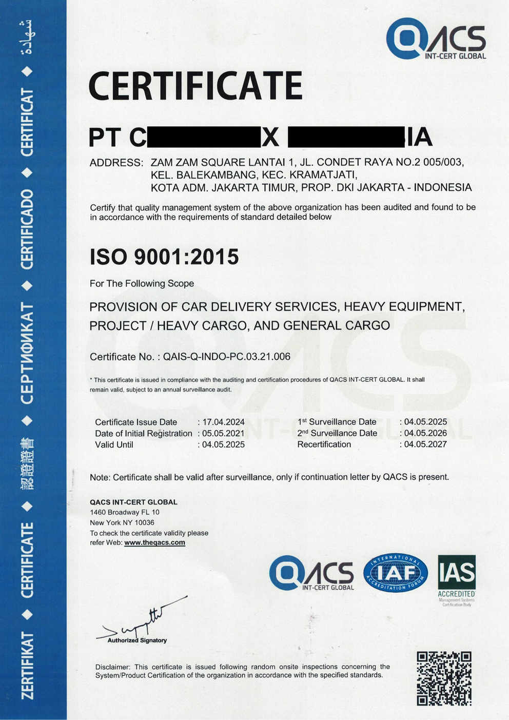 Contoh Sertifikat ISO 9001:2015 - 3